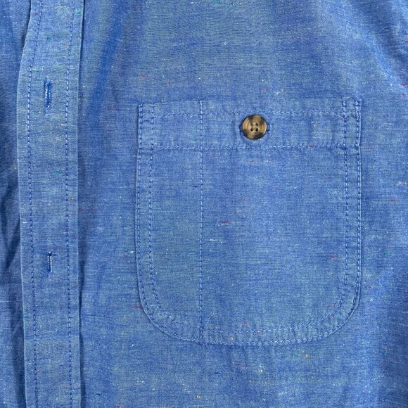 Mossimo Supply Co Mens Chambray Shirt Medium Blue Short Sleeve Casual Button Up - Picture 6 of 12